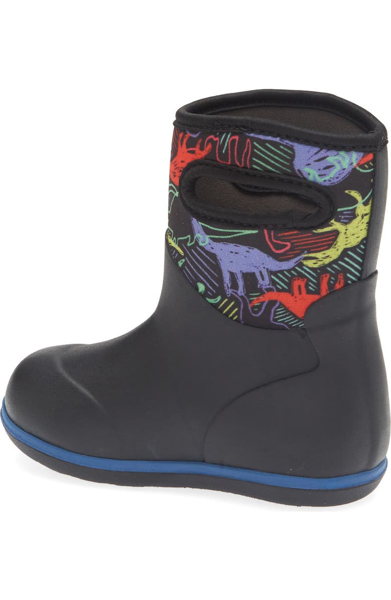 Bogs Kids' Classic Solid Waterproof Rain Boot, Alternate, color, Black Neon Dino Multi