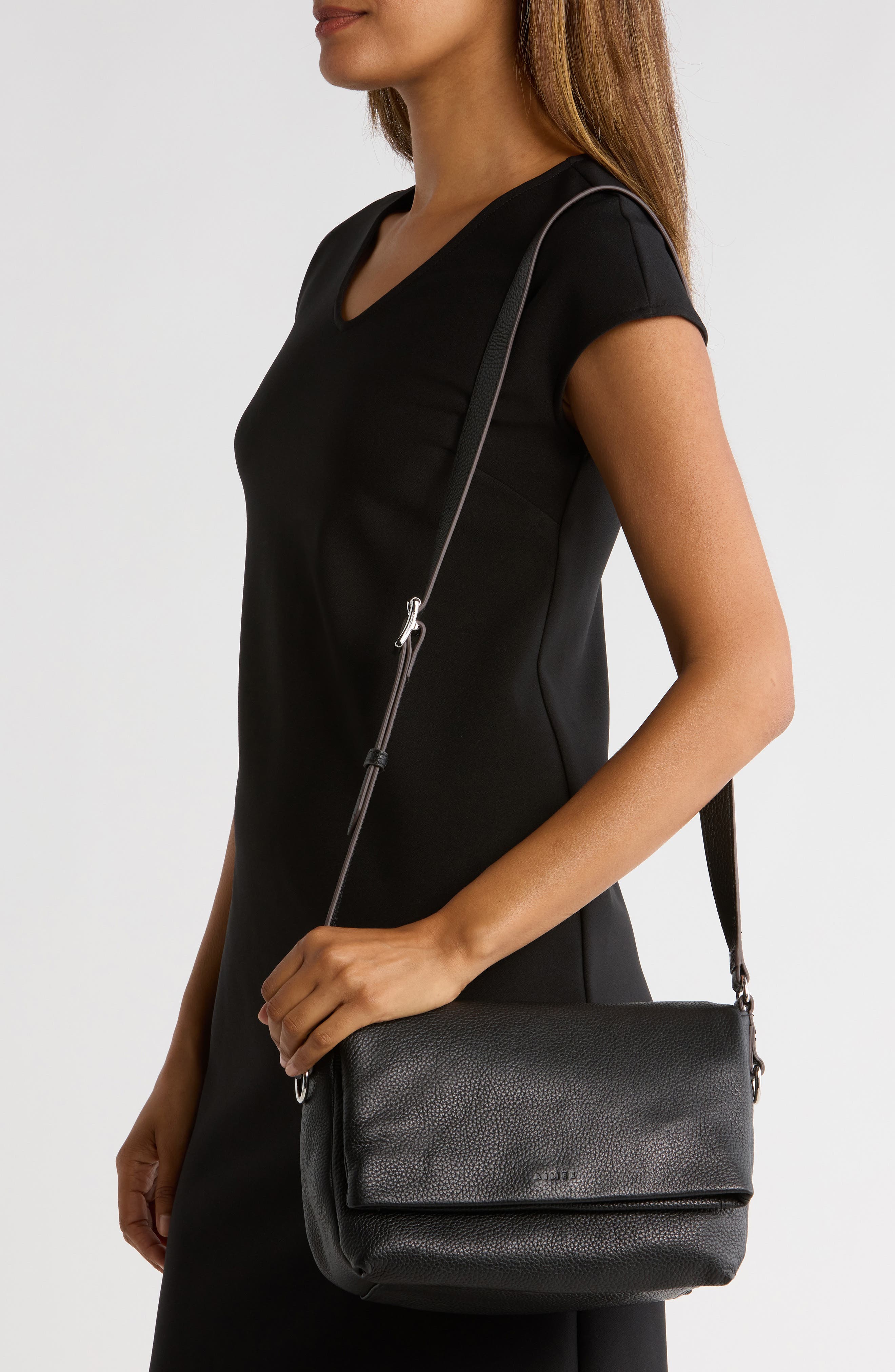 AIMEE Preston Medium Leather Crossbody Bag, Alternate, color, Black/ Blk