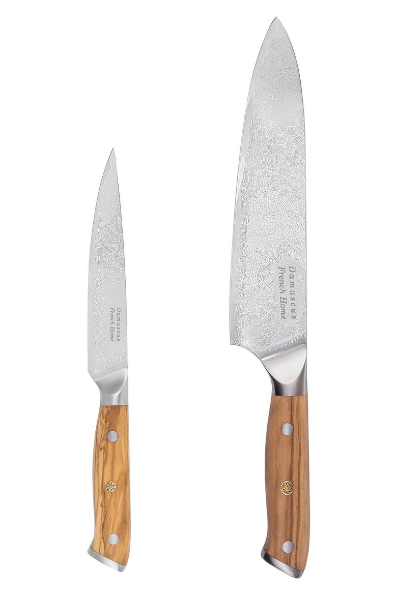 2-Piece Damascus Steel Knife Set, Main, color, OLIVE WOOD