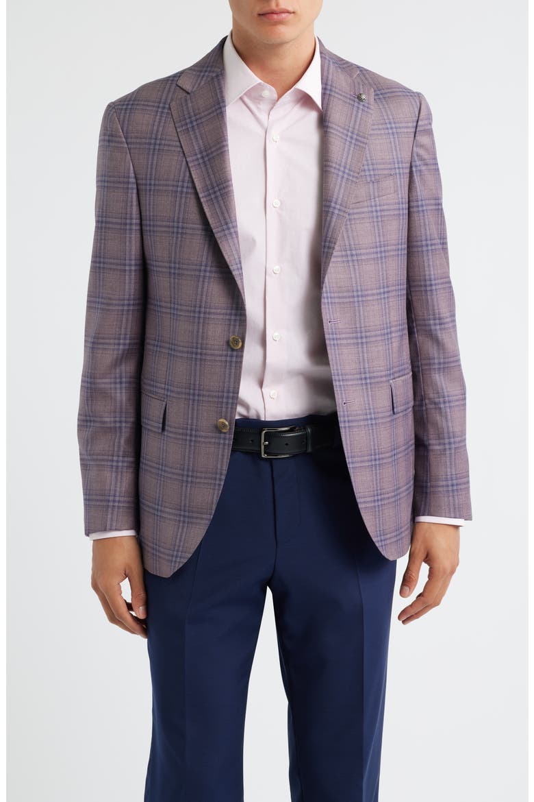 Midland Contemporary Fit Mauve Plaid Super 130s Wool Sport Coar, Main, color, MAUVE
