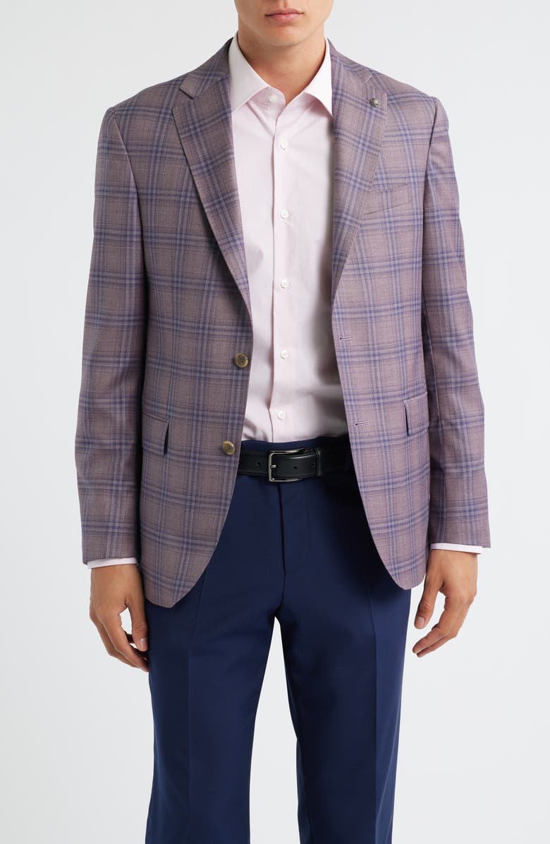 Jack Victor Midland Contemporary Fit Mauve Plaid Super 130s Wool Sport Coar, Main, color, Mauve