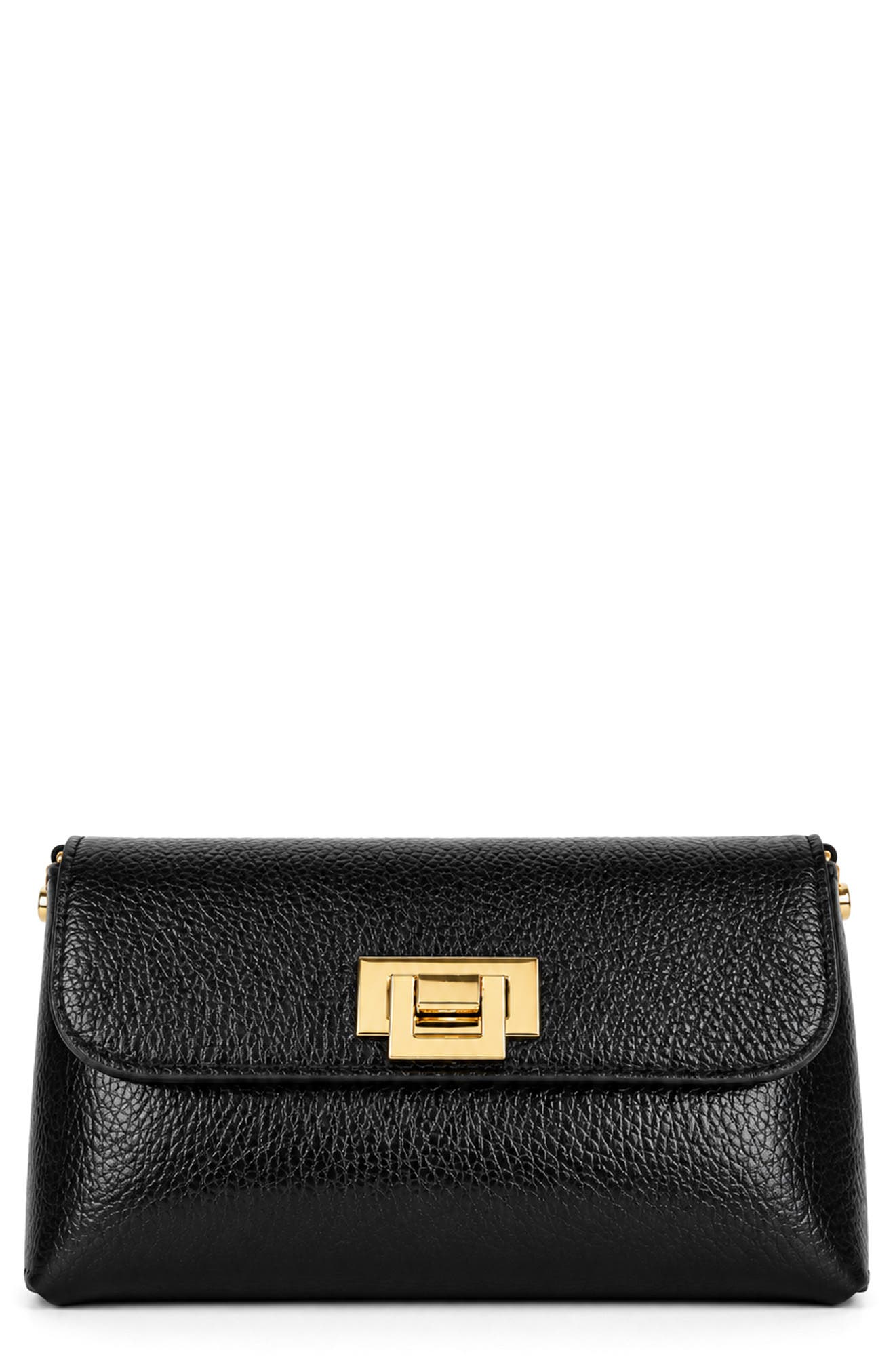 Nives Metallic Croc Embossed Leather Clutch, Main, color, METALLIC BLACK