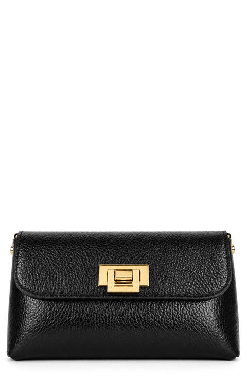 Nives Metallic Croc Embossed Leather Clutch