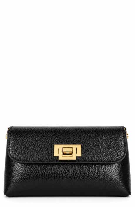 Nives Metallic Croc Embossed Leather Clutch