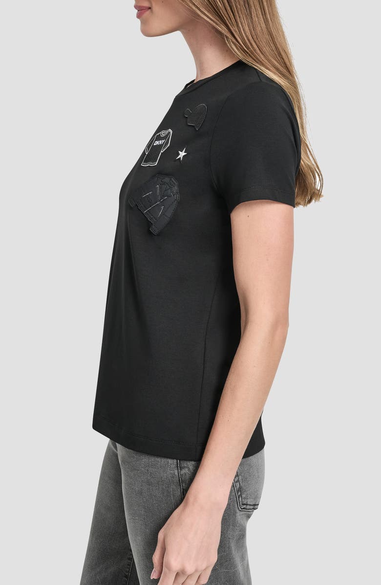 DKNY Pins & Patches Appliqué T-Shirt, Alternate, color, Black