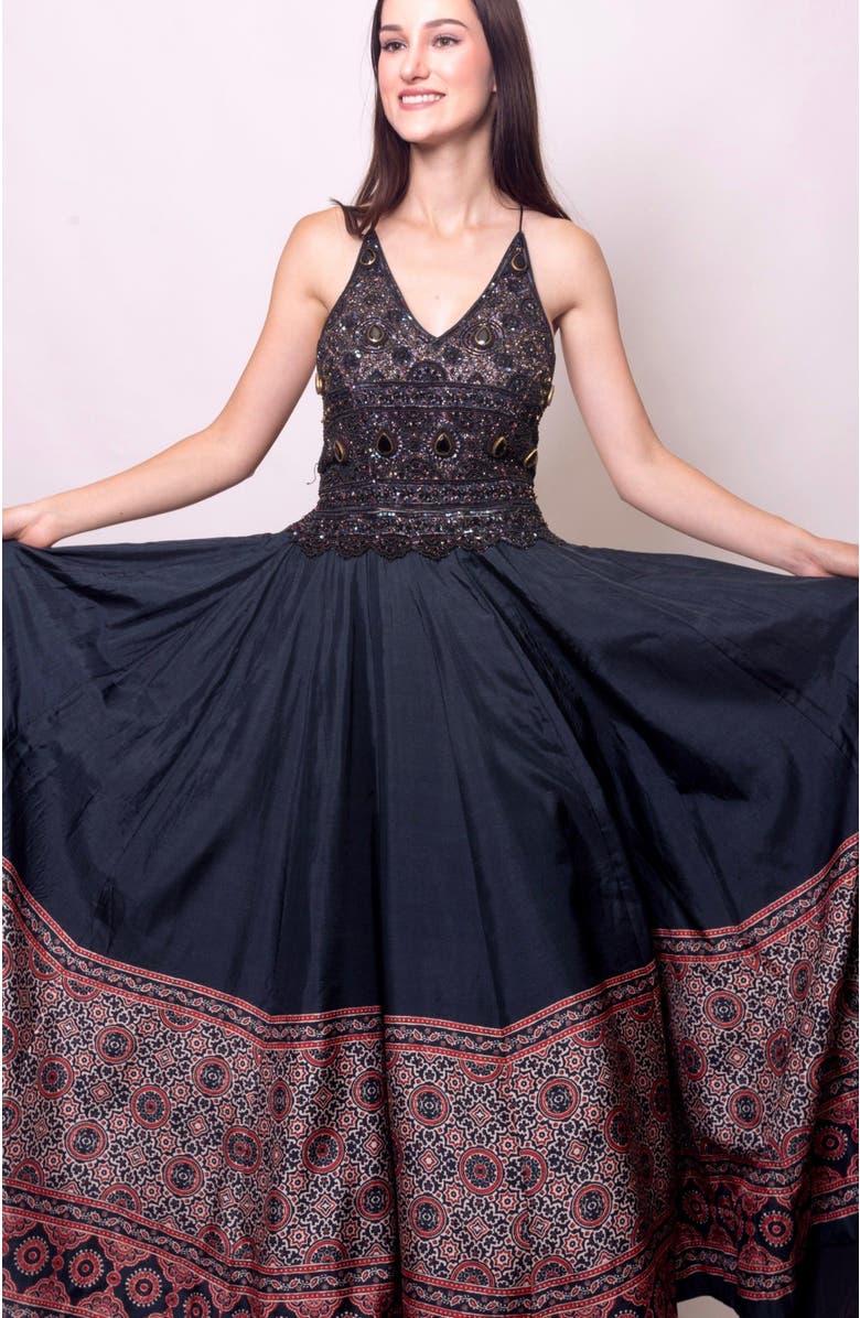 RAAS Elise Hand Embroidered Gown, Main, color, Black