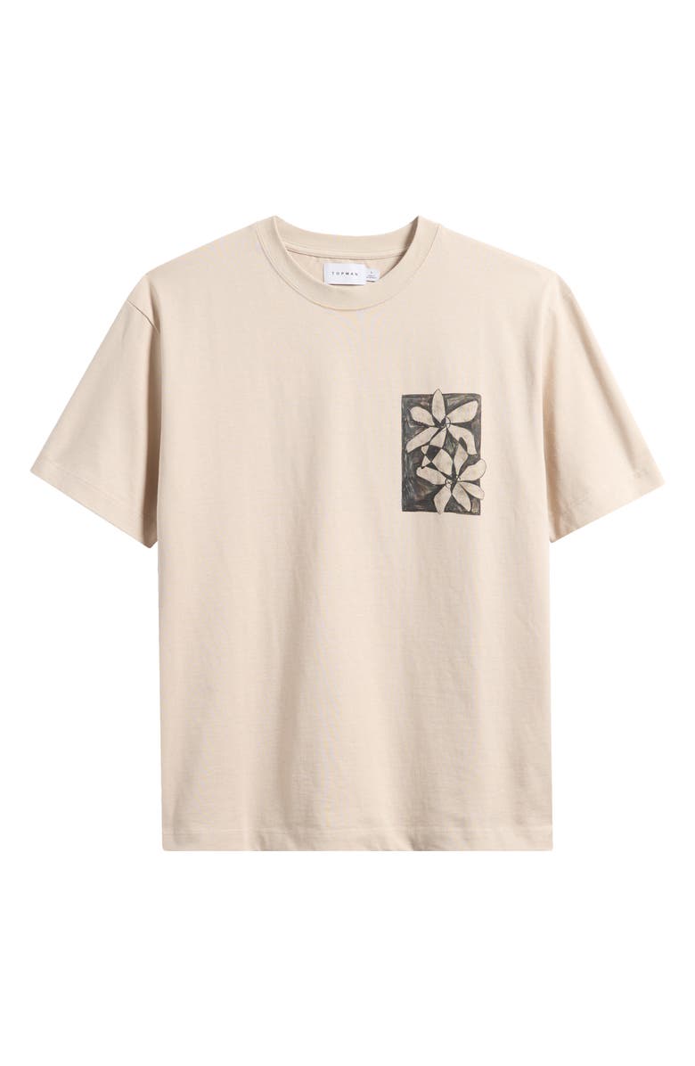 Topman Oversize Floral Graphic Cotton T-Shirt, Main, color, Stone