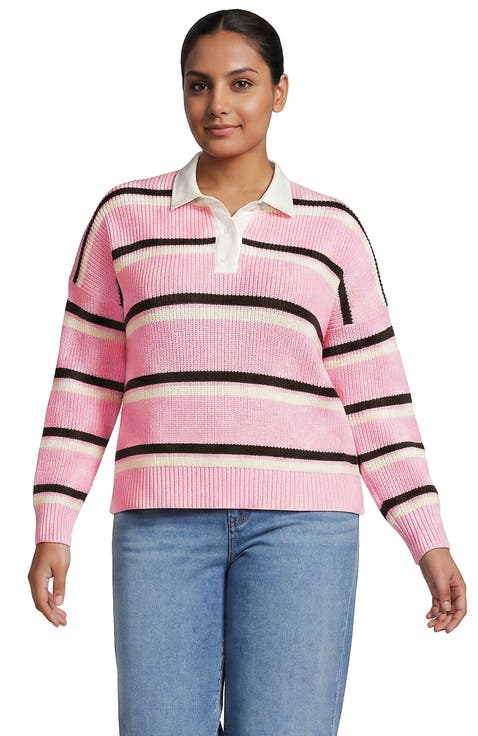 Plus Size Drifter Jacquard Rugby with Woven Collar Sweater