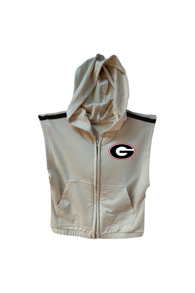 Girls Toddler Wes & Willy Tan Georgia Bulldogs Tri-Blend Sleeveless Full-Zip Hoodie & Tiered Skirt Set, Alternate, color, Tan