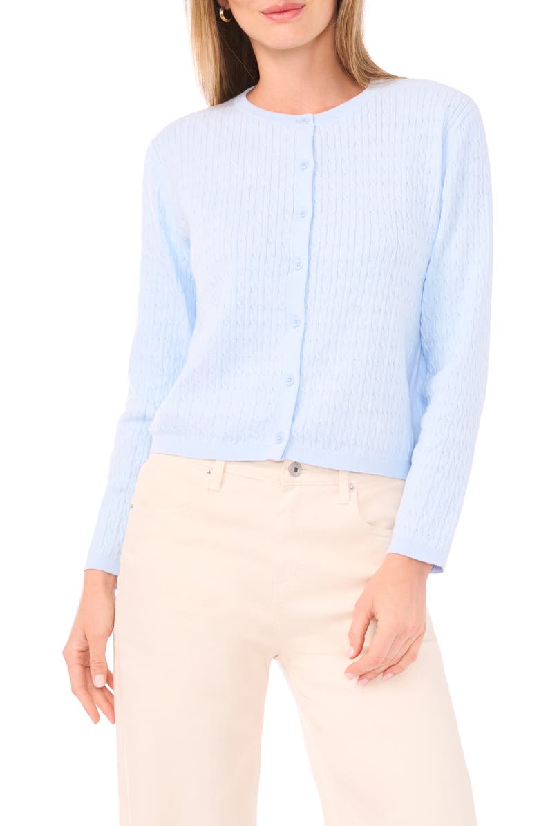 Halogen<sup>®</sup> Cotton Cable Knit Crop Cardigan, Main, color, Swift Blue