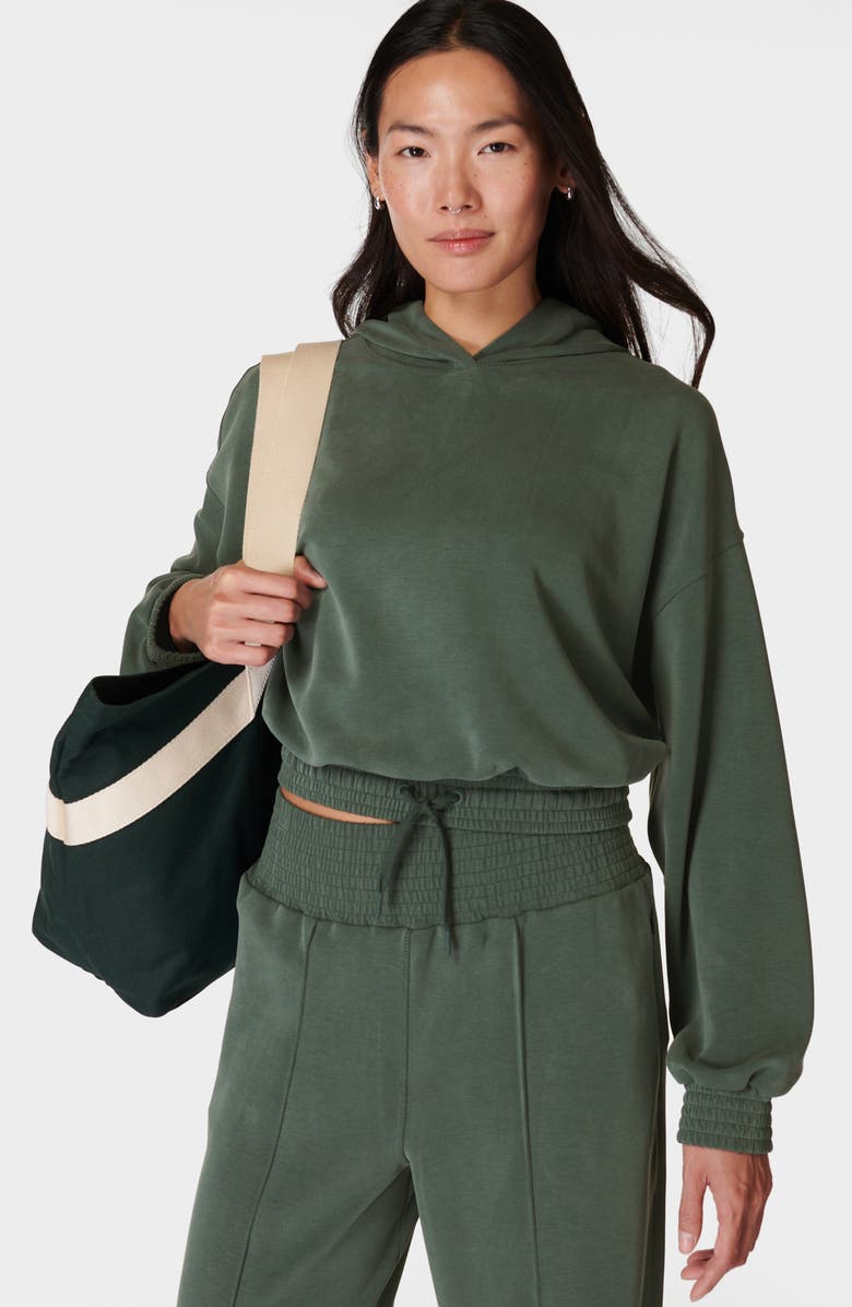 Sweaty Betty Sand Wash Cloud Weight Crop Hoodie, Alternate, color, Trek Green