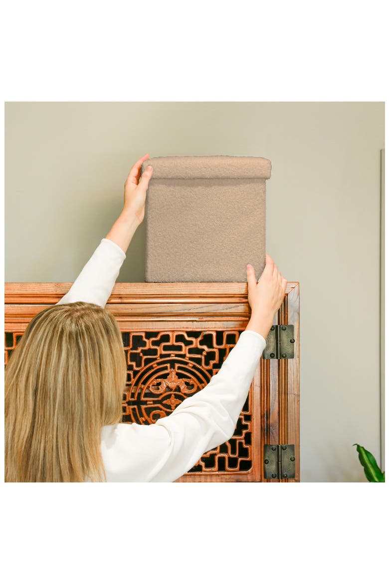 Small Cube Teddy Stash Pouf, Alternate, color, TAUPE