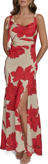 【Donna Karan New York】Printed Cowl-Neck Gown Donna Karan New York Women's Cowl-Neck Lined Floral Gown