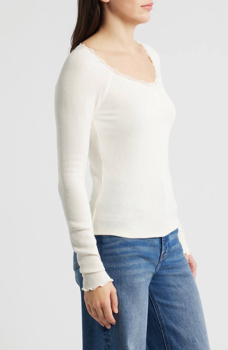 Lucky Brand Lace Trim Henley Top, Alternate, color, Whisper White