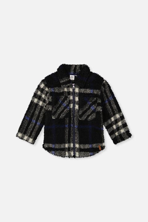 Plaid Full-Zip Dual Chest Pocket Fleece Overshirt