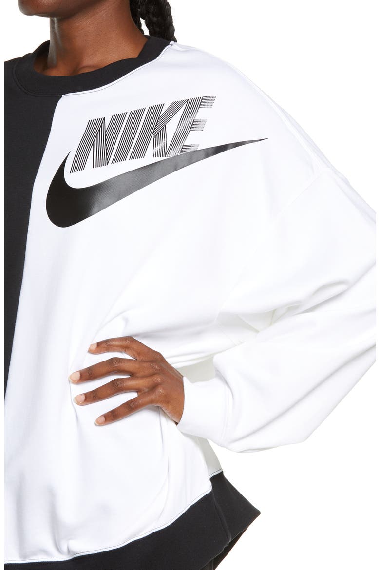 Sportswear Oversize Colorblock Crewneck Sweatshirt, Alternate, color, BLACK/ WHITE