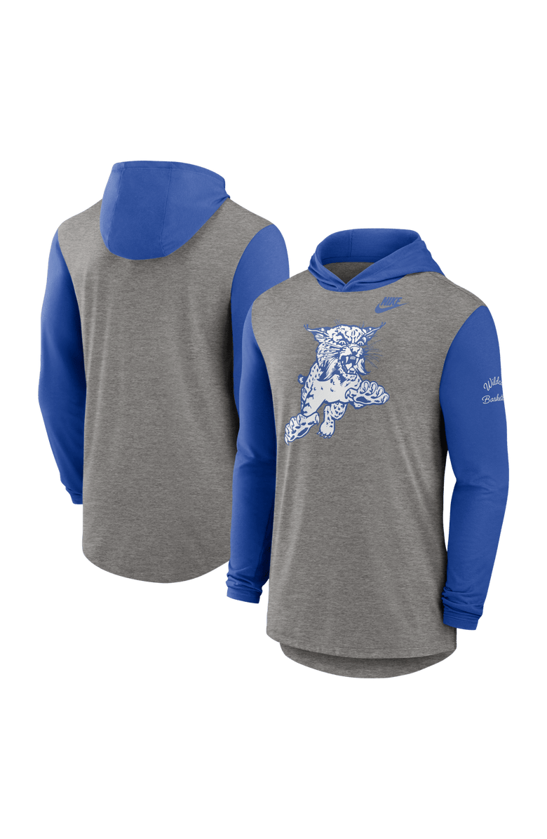 Nike Men's Nike Heather Gray/Royal Kentucky Wildcats Campus Legacy Tri-Blend Long Sleeve Hooded T-Shirt, Main, color, Heather Gray