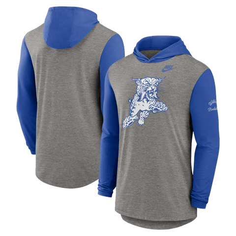 Men's Nike Heather Gray/Royal Kentucky Wildcats Campus Legacy Tri-Blend Long Sleeve Hooded T-Shirt