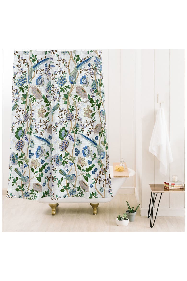Peacock Birds Shower Curtain, Alternate, color, BLUE