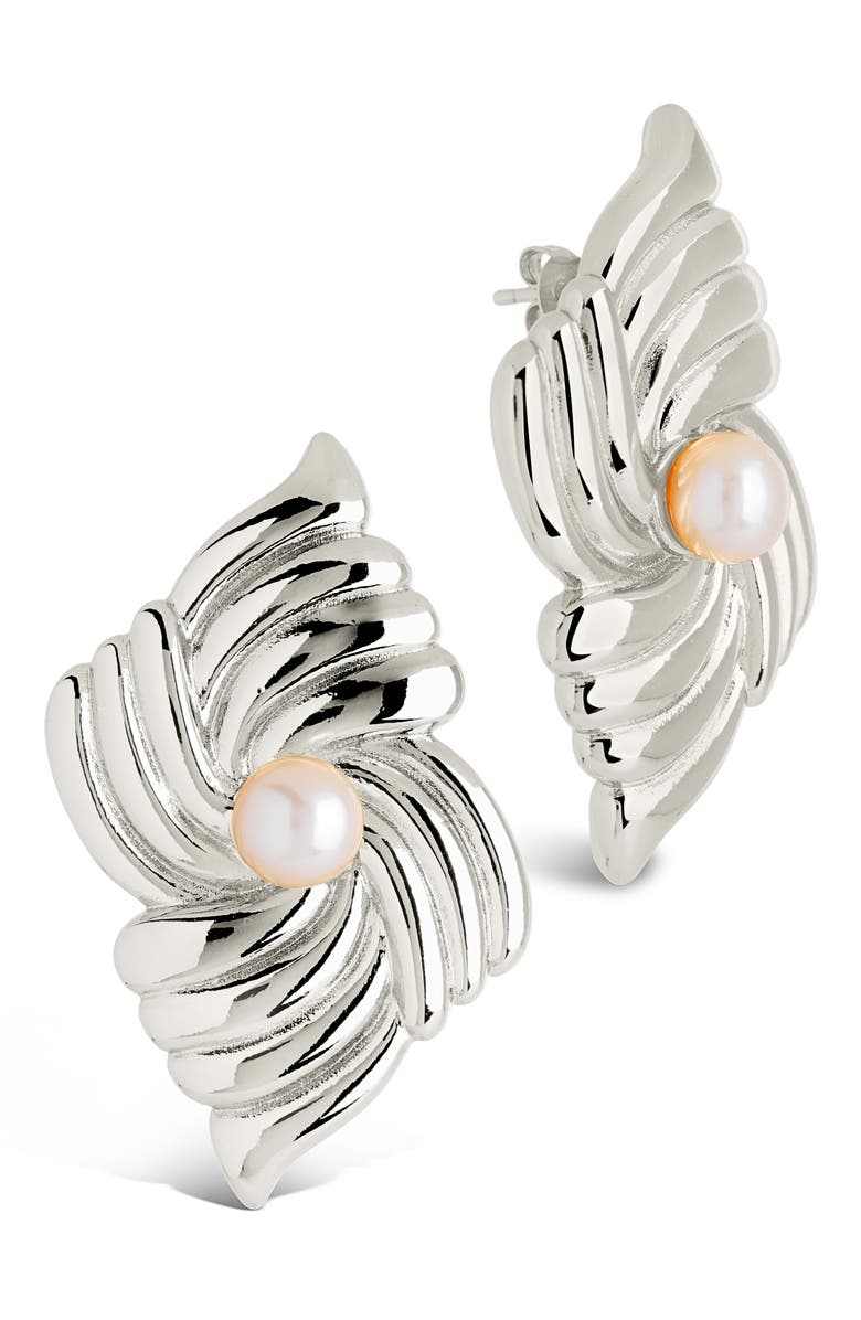 Sterling Forever Fantaisie Genuine Pearl Post Earrings, Main, color, Silver