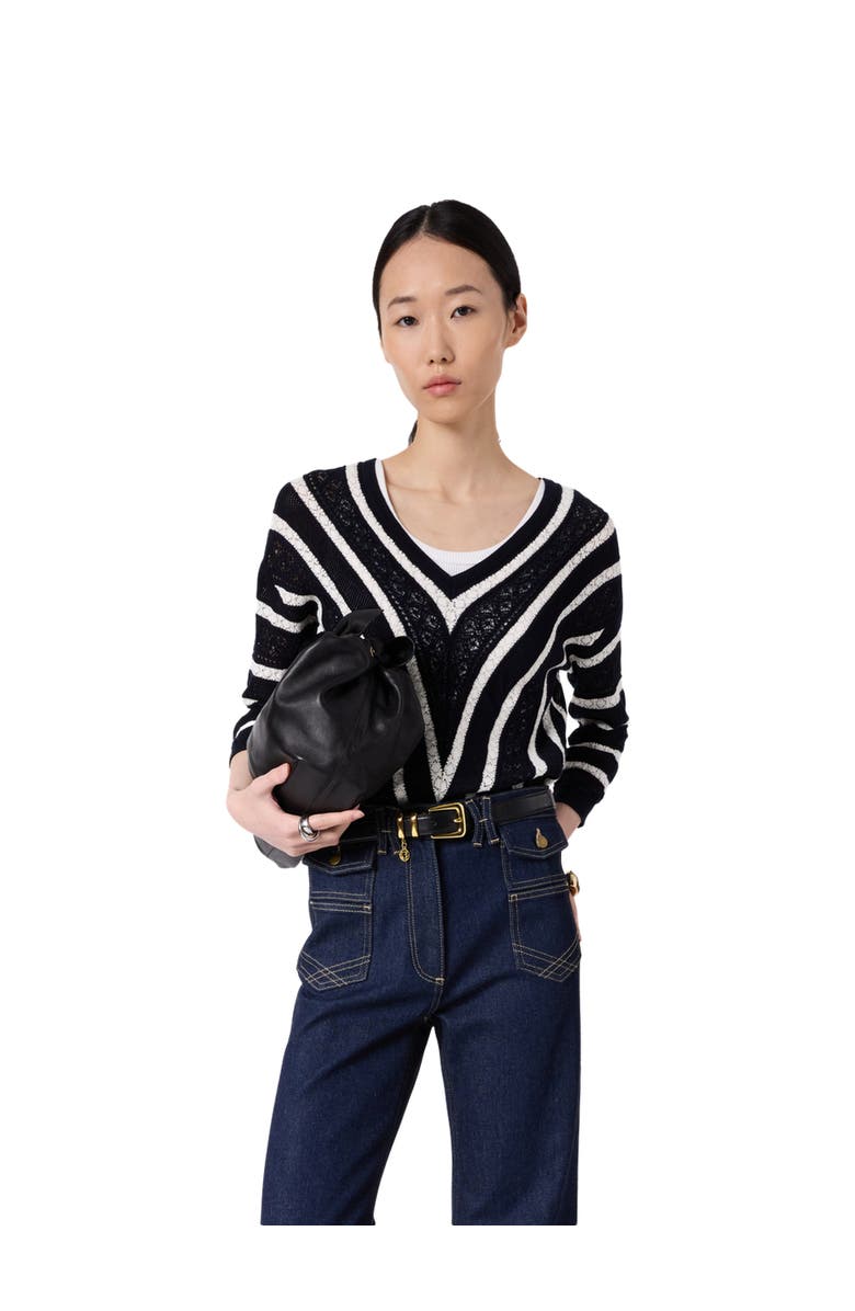 GERARD DAREL Loretta V-Neck Long Sleeve Knitted Top, Main, color, Navy Blue