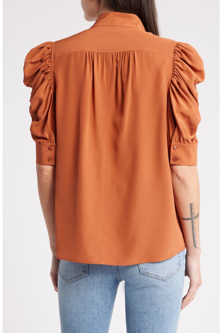 silk frill puff sleeve blouse