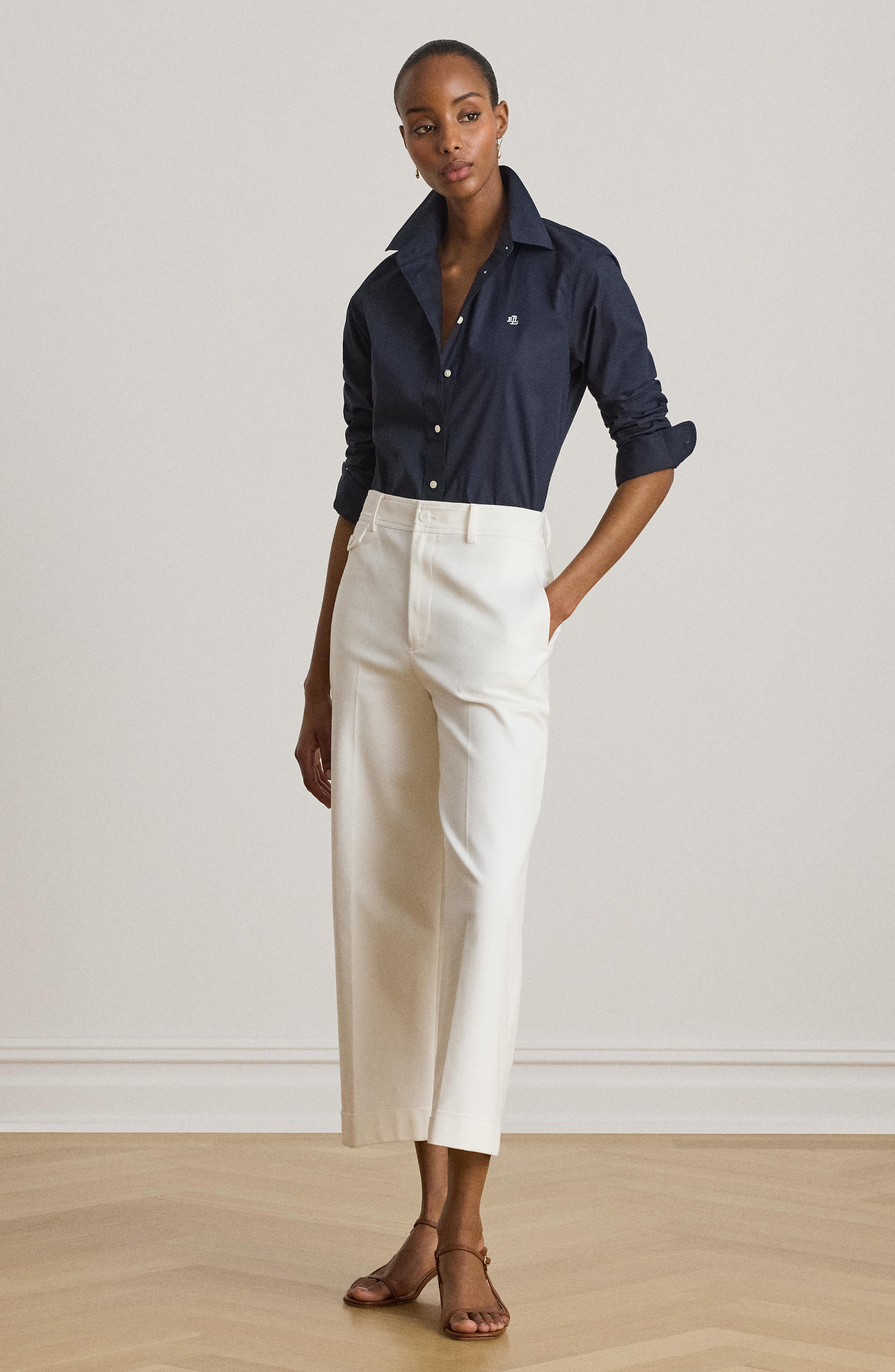 Lauren Ralph Lauren Cotton Stretch Twill Crop Wide Leg Pants