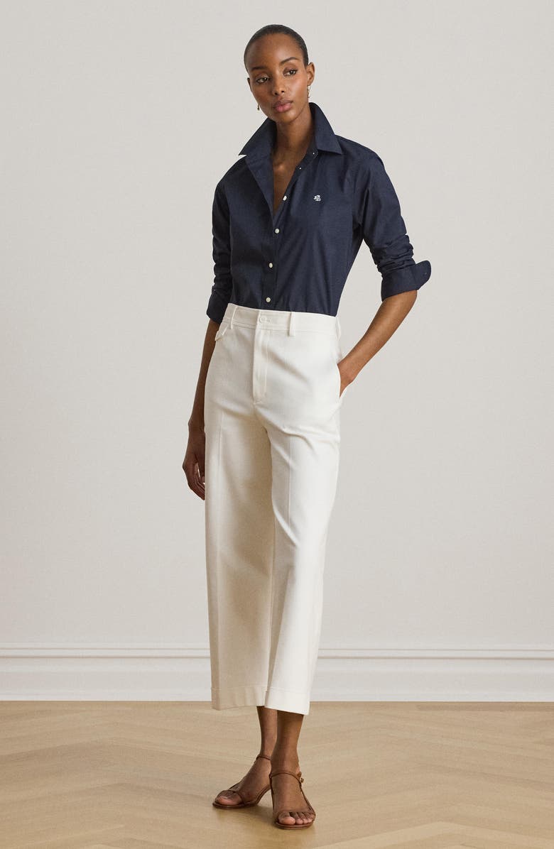 Lauren Ralph Lauren Cotton Stretch Twill Crop Wide Leg Pants, Alternate, color, White