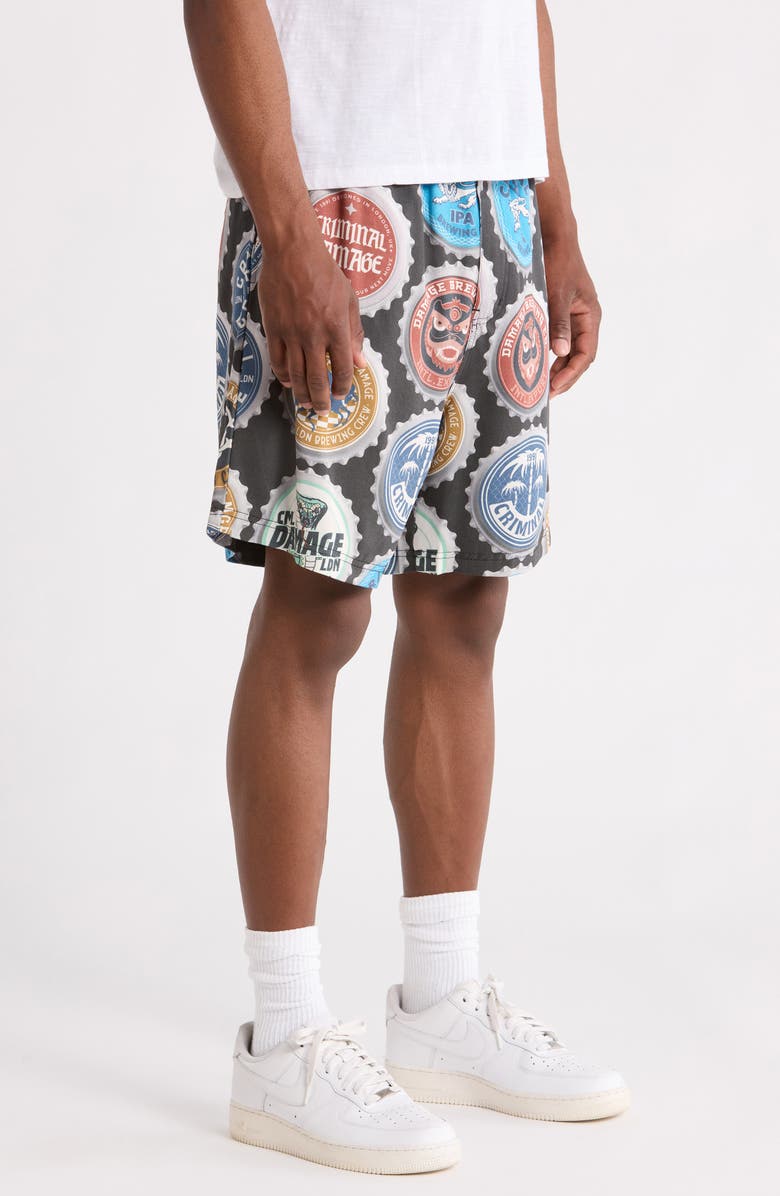 CRIMINAL DAMAGE Bottle Cap Shorts, Alternate, color, Black Multi