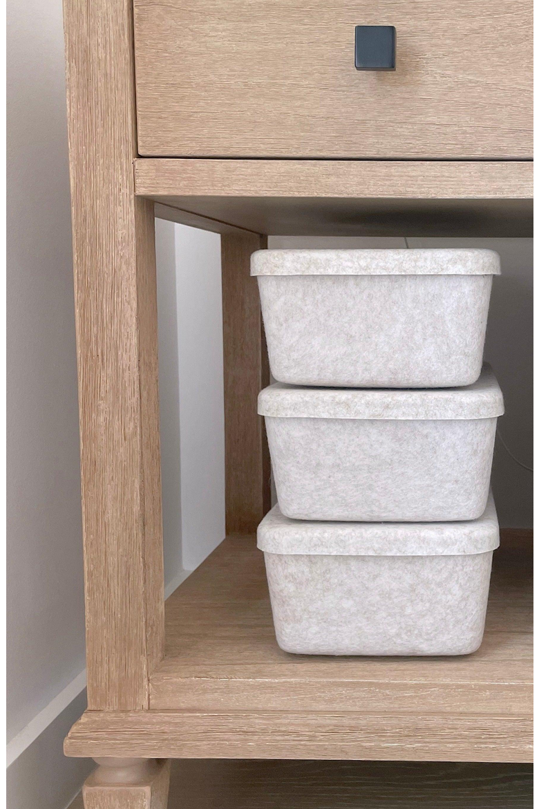 The Sculpted Bin - Long with Lid, Alternate, color, Stone - Set of 3