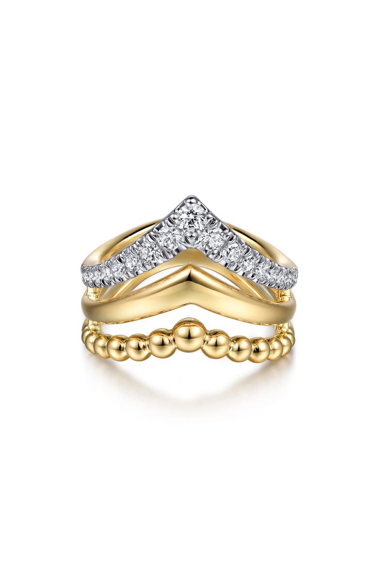 14k Gold Diamond Triple Row V-Ring, Alternate, color, 14K YELLOW GOLD