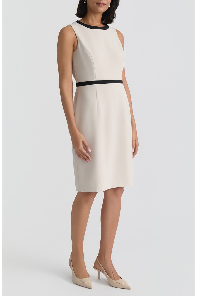 Sleeveless Stretch Crepe Sheath Dress, Alternate, color, PARCHMENT/ BLACK