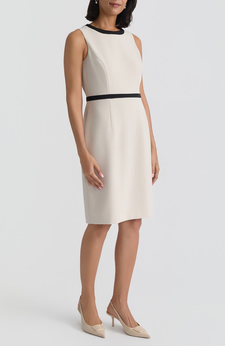 KASPER Sleeveless Stretch Crepe Sheath Dress, Alternate, color, Parchment/ Black