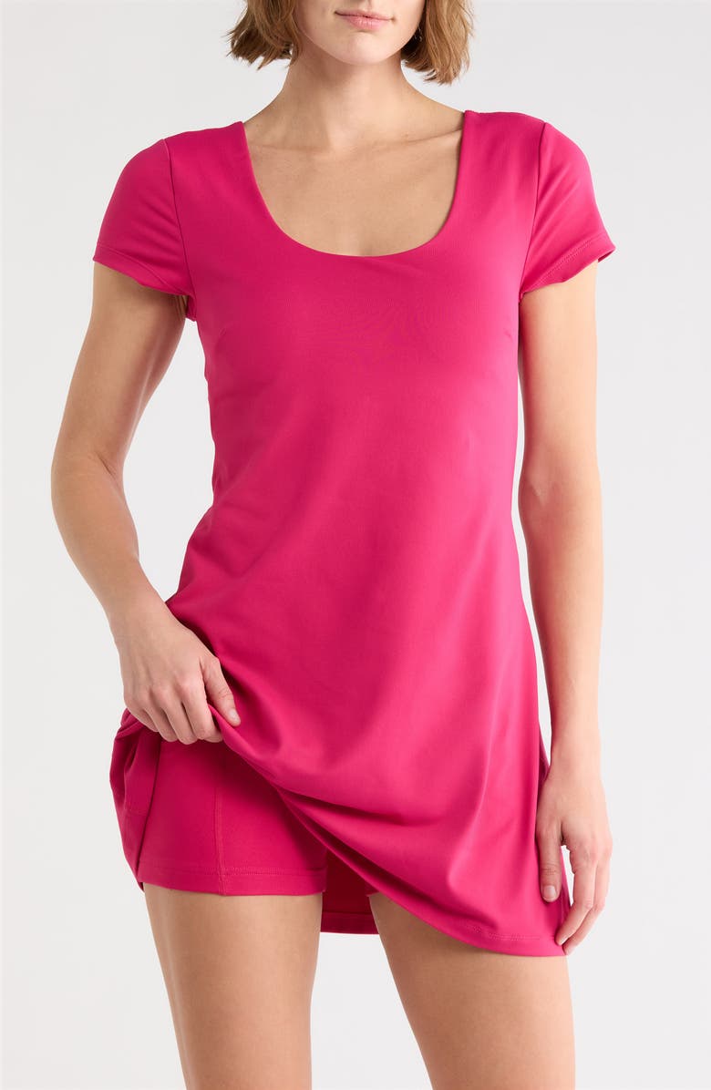 SKECHERS GO WALK Scoop Neck Short Sleeve Dress, Alternate, color, Bright Peony