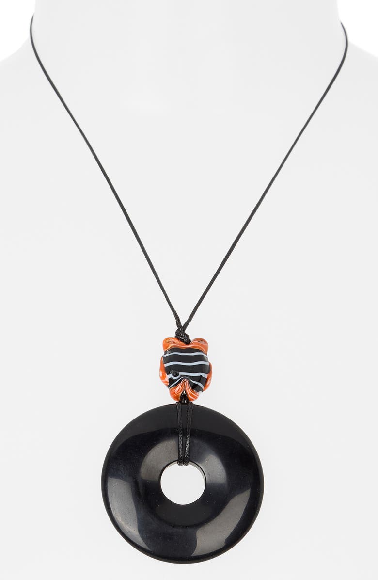 FRASIER STERLING Angel Fish Cord Pendant Necklace, Alternate, color, Black