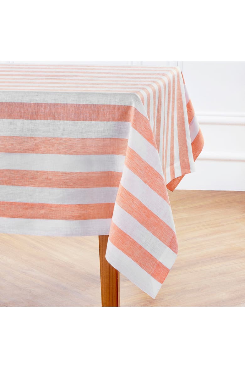 Linen Tablecloth - Cabana Stripe, Alternate, color, Salmon and White