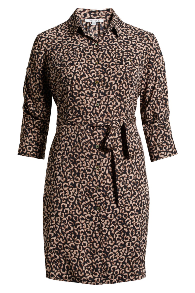 Abstract Animal Print Ruched Sleeve Trench Shirtdress, Alternate, color, BROWN MULTI