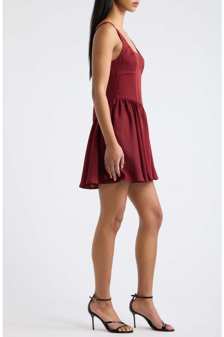 Tayla Dot Bow Back Minidress, Alternate, color, BURGUNDY