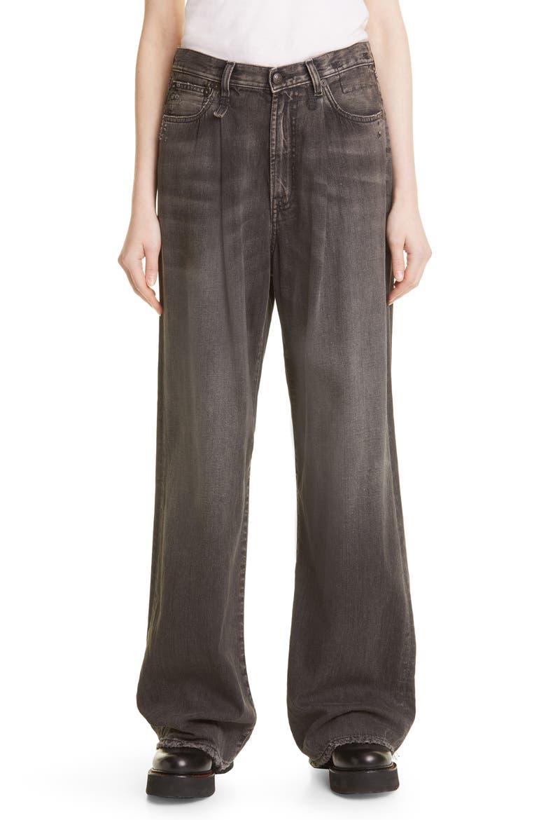 Damon Pleated High Waist Wide Leg Jeans, Main, color, ELLERY BLACK