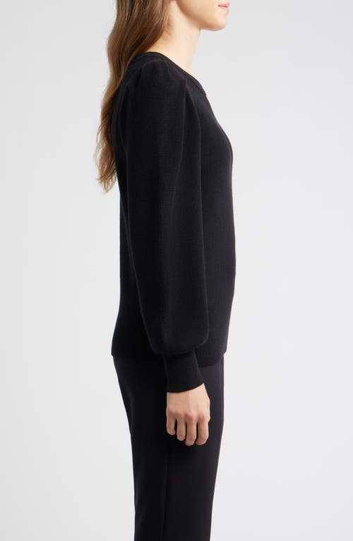 Ak Anne Klein Pleat Sleeve Crewneck Sweater In Black