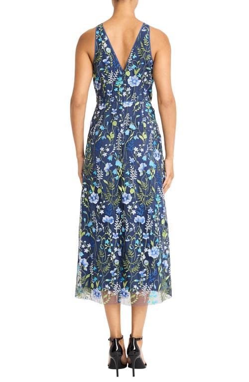 Maggy London Embroidered Floral Halter Neck Dress In Blue/green
