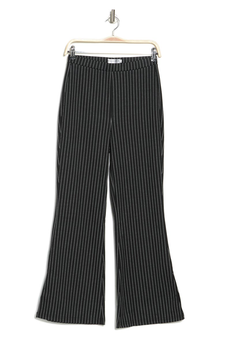 Flare Leg Pinstripe Pants, Alternate, color, BLACK