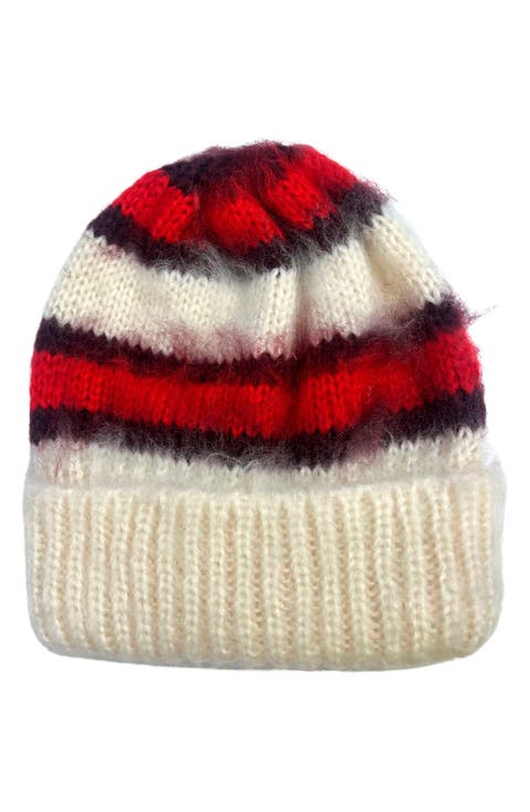 Stripe Fuzzy Hair Beanie