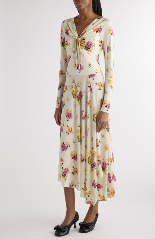 Acne Studios Edna Rose Print Long Sleeve Dress In Ivory/pink/purple