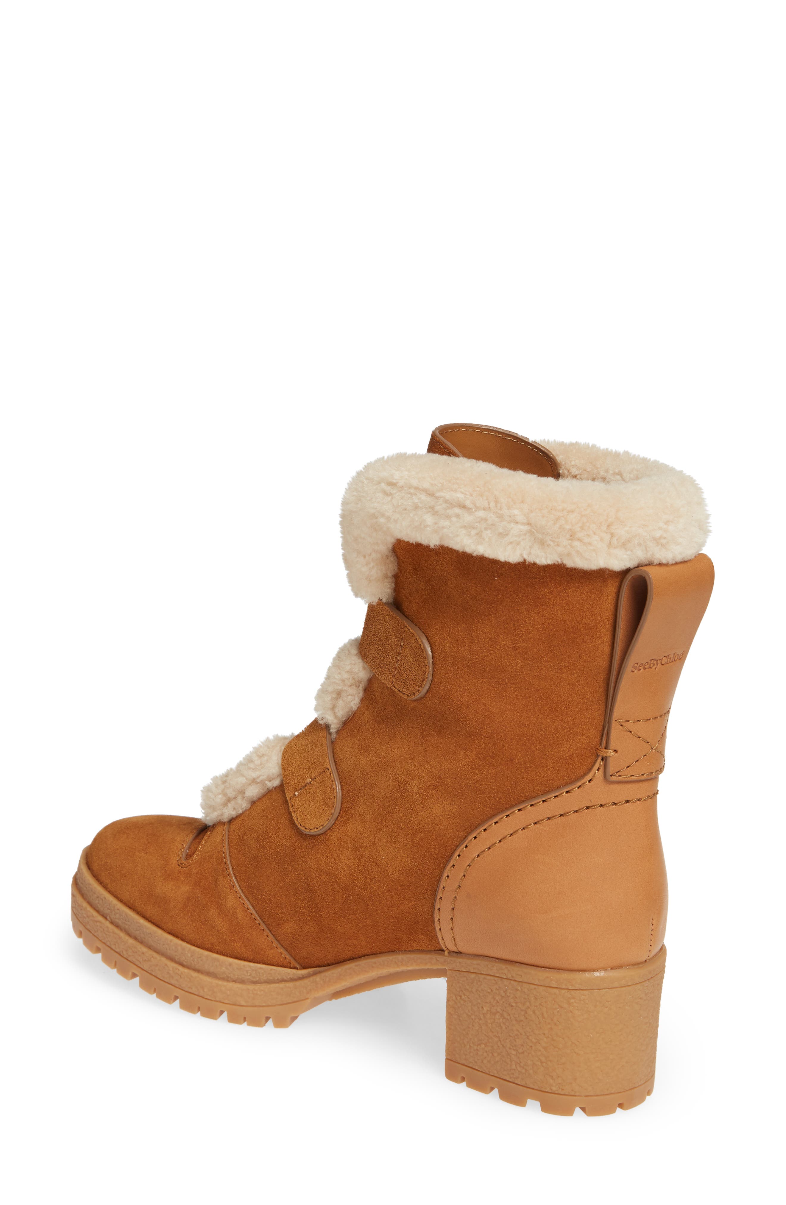 See by Chloé Brandie Genuine Shearling Buckle Bootie, Alternate, color, 