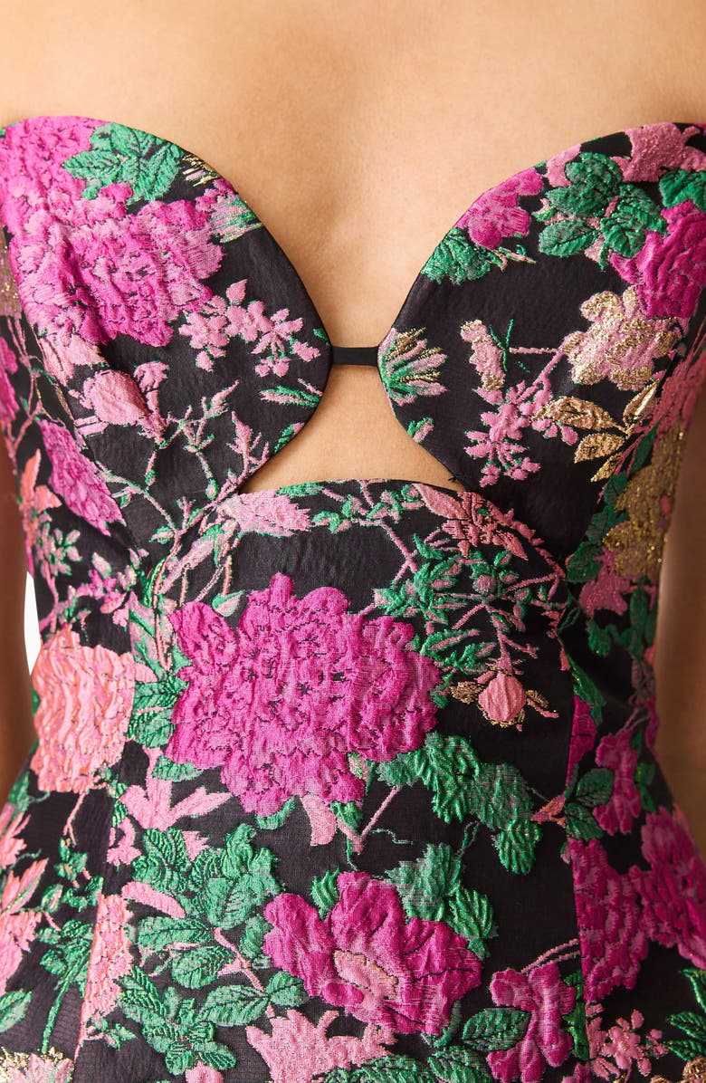 Elliatt Raisa Tulip Jacquard Strapless Minidress, Alternate, color, Black Multi