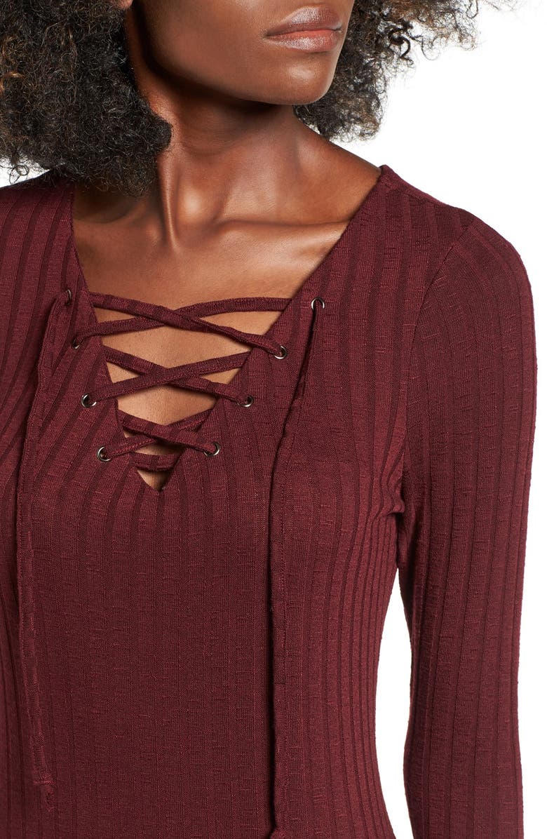 Love, Fire Lace-Up Rib Knit Dress, Alternate, color,