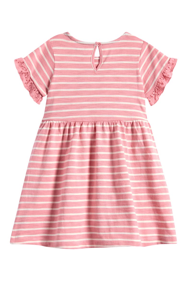Kids' Eyelet Pocket Cotton Jersey Dress, Alternate, color, ALMOND PINK STRIPE