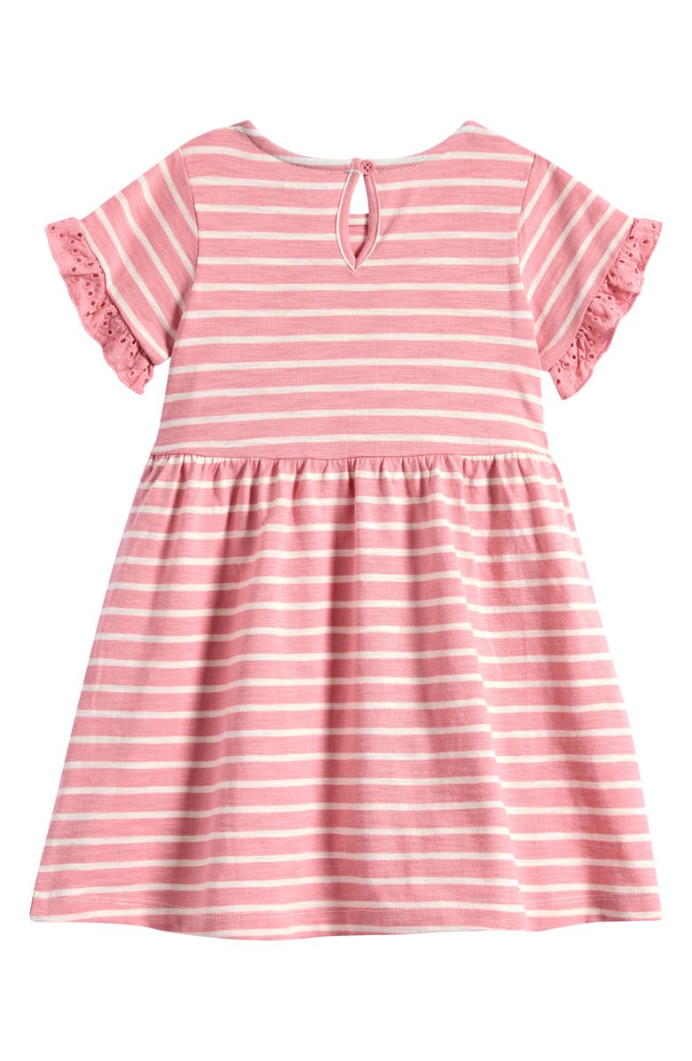 Mini Boden Kids' Eyelet Pocket Cotton Jersey Dress, Alternate, color, Almond Pink Stripe