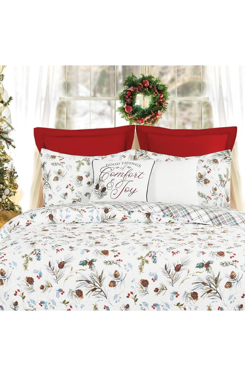 C&F Home Comfort & Joy Embroidered Christmas Throw Pillow, 18" x 18", Alternate, color, White